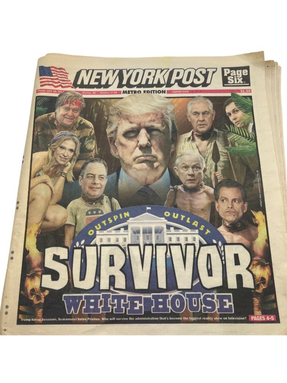 New York Post July 28 2017 Survivor White House Trump Edition Newspaper  86d